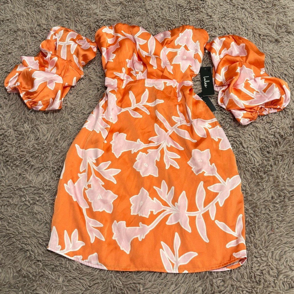 Lulus Women Baros Orange Floral Off the Shoulder Bodycon Dress
